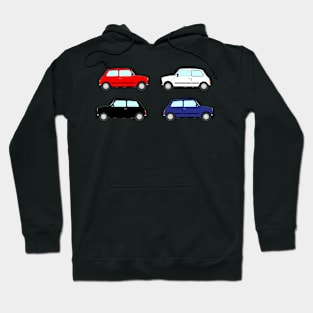 Classic British Mini Car Red White Black and Blue Hoodie